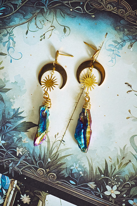 kolczyki z kamieniami Kolczyki Spoleki kwarcu, tytanowe