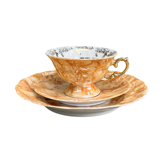 filiżanki Zestaw śniadaniowy marmurkowy, Wałbrzych, Polska, lata 70.