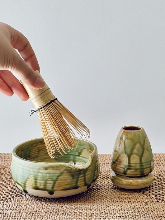 kubki Zestaw do Matcha Miska + Stojak - pistacja