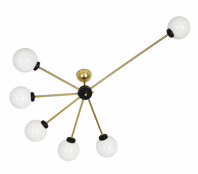 lampy wiszące Żyrandol Stilnovo 60s mosiądz szkło 6xE14 vintage