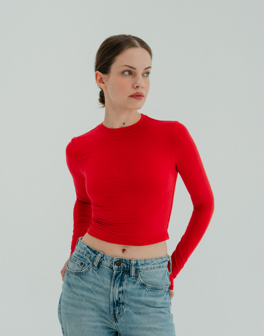 bluzki z długim rękawem damskie Longsleeve do jogi damski VOGUE - lipstick red