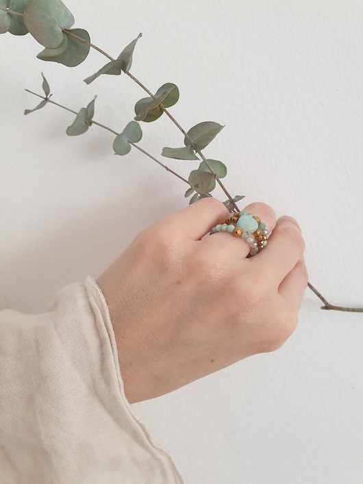 pierścionki elastyczne Pierścionek amazonit, złoty hematyt