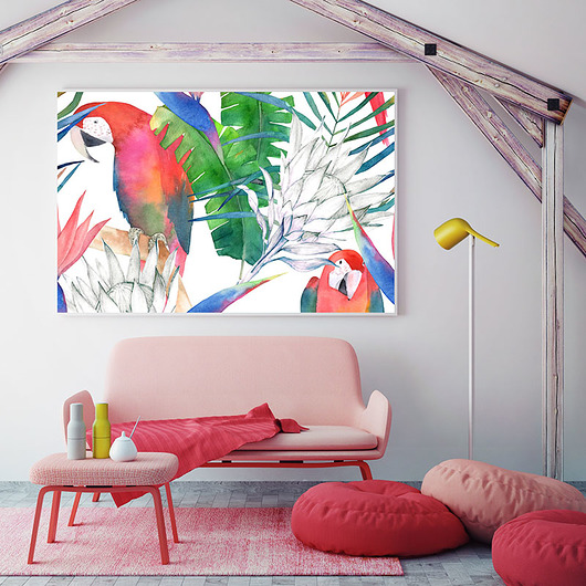 plakat. egzotyczny z papugami Love Life and Forest