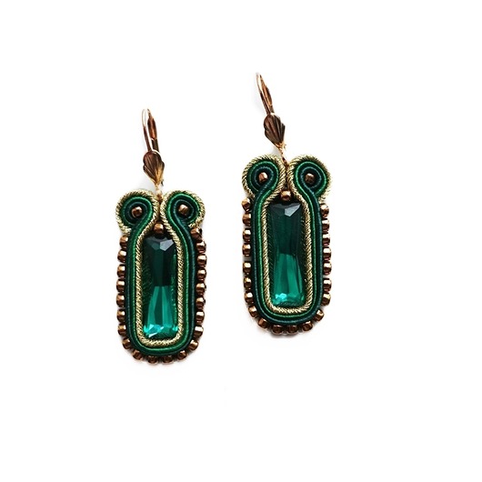 Szmaragd i złoto- kolczyki sutasz Mró Soutache
