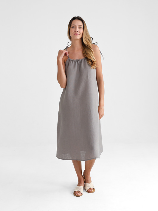 sukienki midi damskie Lniana Sukienka FLORA MIDI true gray