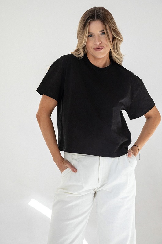 t-shirt damskie T-shirt Crop-Voila Czarny