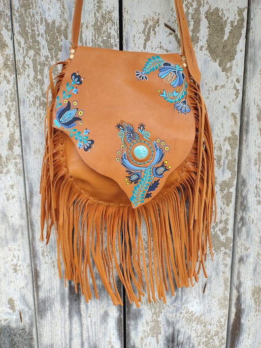 torby na ramię Torebka skórzana wykonana ręcznie . Folk .