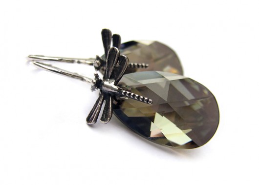 Srebrne kolczyki z ważkami - kryształ Swarovski - Malawi Marisella