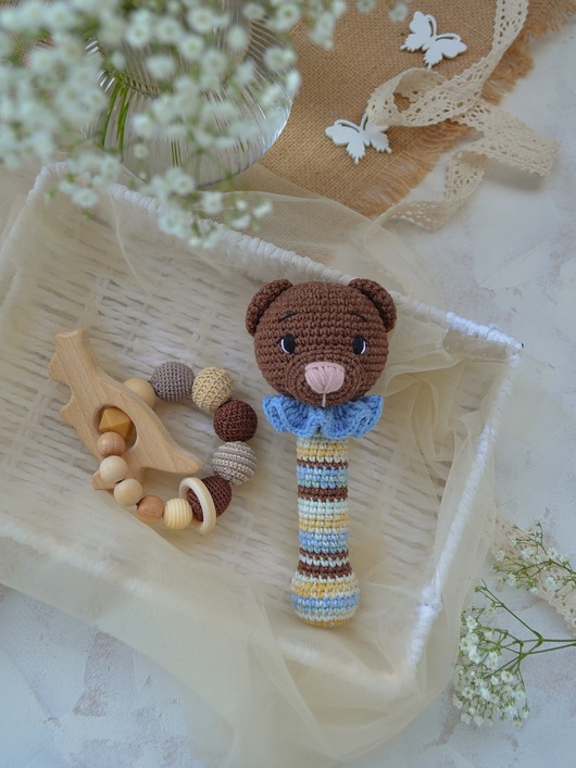 gryzaki i śliniaki dla dzieci Zestaw prezentowy dla niemowlaka, Grzechotka miś, Prezent dla noworodka