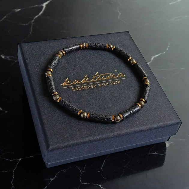 biżuteria męska ENERGIA, OPTYMIZM, KREATYWNOŚĆ : delikatna bransoletka : lawa, piryt, hematyt