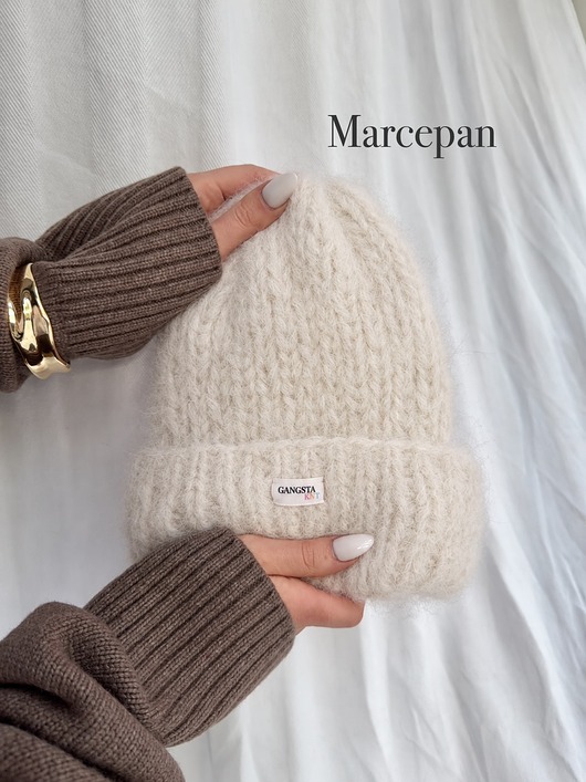 czapki damskie Puszysta czapka Cloud wełna merino alpaka *marcepan*