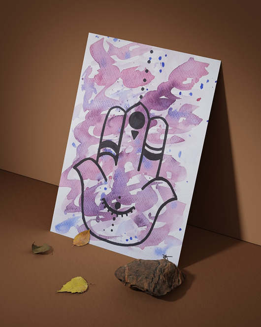 grafiki i ilustracje Karta Fioletowa Chamsa, akwarela