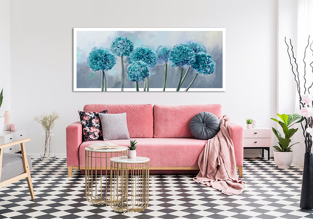 obrazy Obraz na płotnie- Turkusowe hortensje 150x60