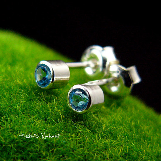 kolczyki z kamieniami Kolczyki z Topazem - Kropeczki - Srebro