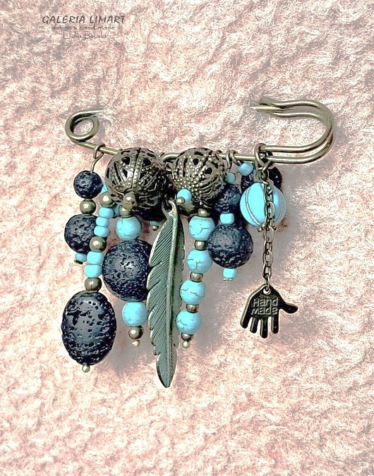 broszki Broszka boho z turkusem na agrafie niezwykła miły prezent handmade