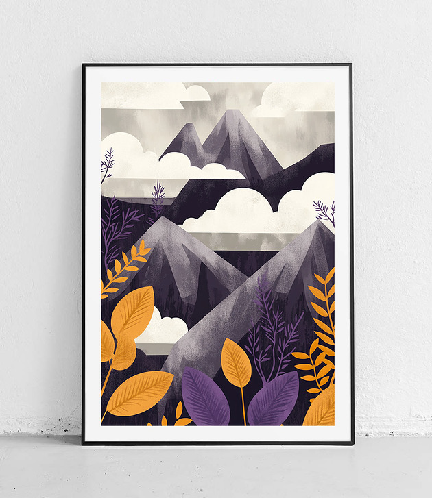 plakaty Plakat - Mgliste Góry i Żółte Liście