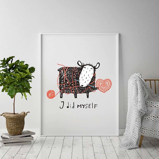 obrazy i plakaty do pokoju dziecięcego Plakat. owieczka robi na drutach. love