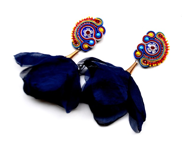 kolczyki soutache Sutaszowe kolczyki  MILLEFIORI blue