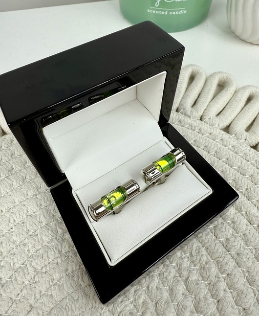 spinki do mankietów SPINKI DO MANKIETÓW koszuli mankietu poziomica zielona