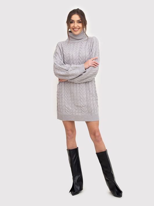 sukienki mini damskie Szara sukienka swetrowa z golfem AXS0206