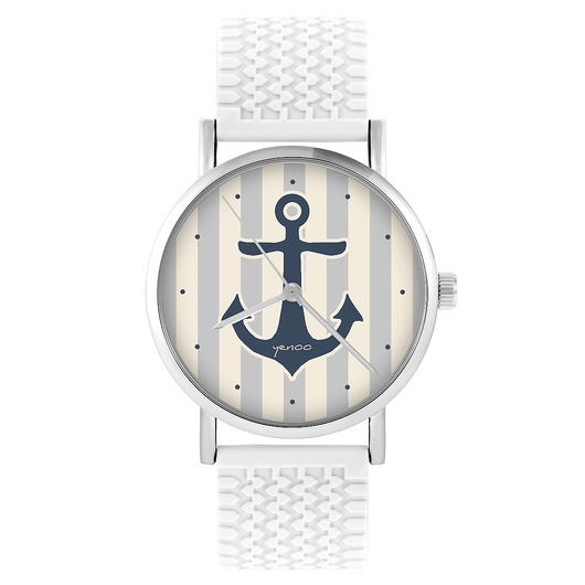 zegarki damskie Zegarek - Kotwica, szara - silikonowy, biały