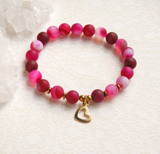 bransoletki z kamieni naturalnych Stal szlachetna & agat FUKSJA :: bransoletka
