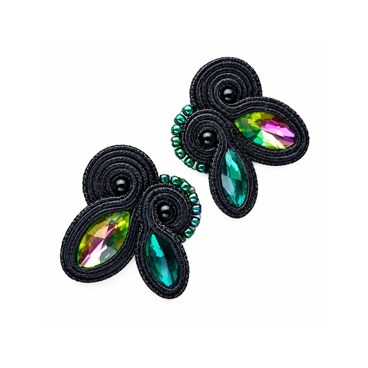 kolczyki soutache Czerń i zieleń - kolczyki sutasz