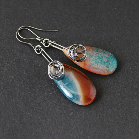 kolczyki srebrne Kolczyki Tanya - agat i oksydowane srebro