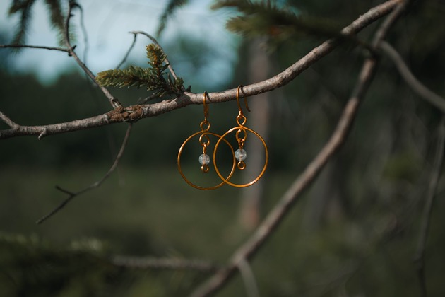 kolczyki wire wrapping Kolczyki miedziane koła z labradorytem