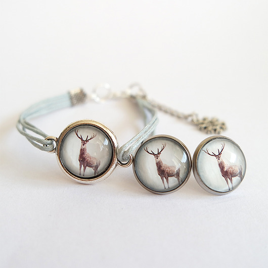 komplet biżuterii Komplet - Jeleń 3 - kolczyki, bransoletka