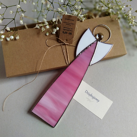 Pamiątka I Komunii lub Chrztu - anioł różowy BeArt Handmade