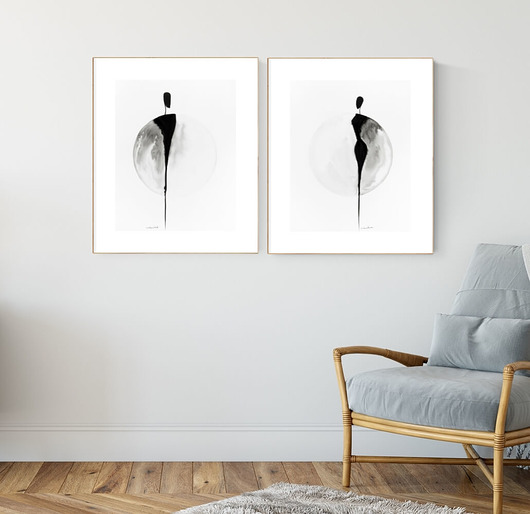 Zestaw 2 grafik ręcznie malowanych 40x50 cm MiniMalArt