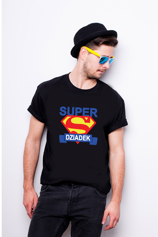 T-shirt męski czarny - super dziadek 2 AllbagAllprints