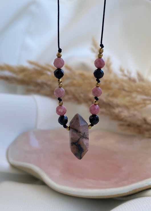 naszyjniki - inne Naszyjnik z Rodonitem i Czarnym Turmalinem