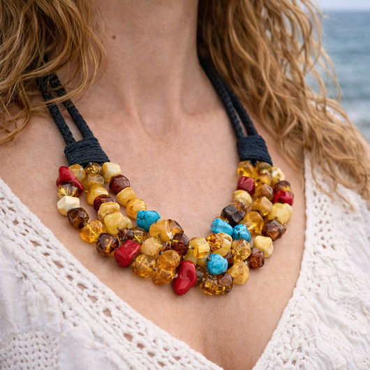 korale Naszyjnik bursztynowy OBCIOSKI koral turkus