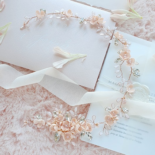 Ślubne ozdoby do włosów Wianek ślubny Flora - morela i rose gold