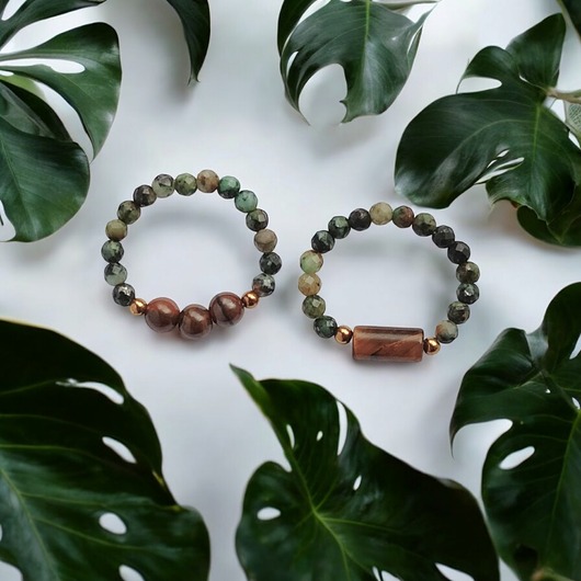 pierścionki elastyczne Zestaw pierścionków : turkus afrykański, tygrysie oko