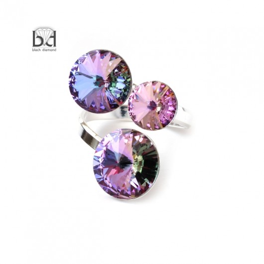 3 oczka - pierścień kryształ Swarovski w srebrze Black Diamond