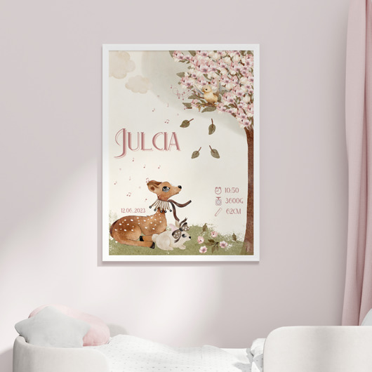 obrazy i plakaty do pokoju dziecięcego Plakat/metryczka SARENKA z ZAJĄCZKIEM