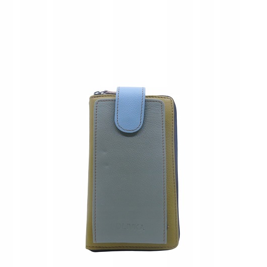 torebki mini Torebka na telefon portfel 2w1 skórzany dwa paski pojemny zero waste OLIVKA