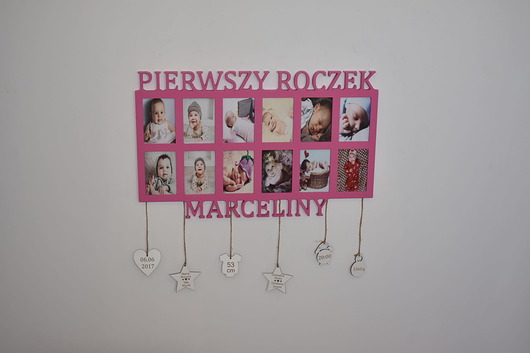 ramki na zdjęcia Multiramka metryczka ramka na zdjęcia Pierwszy roczek imię mdf 12 zdjęć 9x13