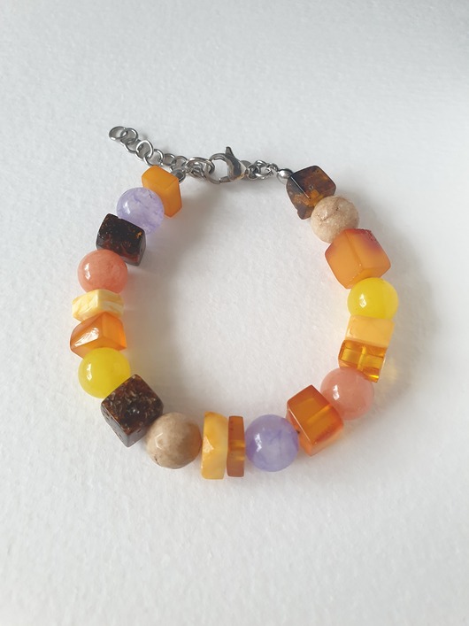 bransoletki z kamieni naturalnych Bransoletka SZASZŁYK bursztyn, jadeit, fiolet, żółty