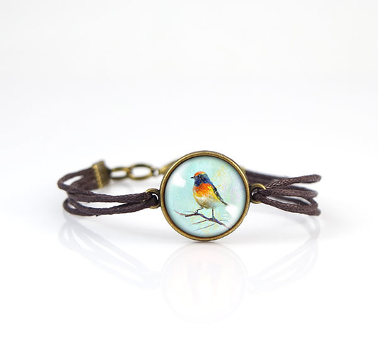 bransoletki ze szkła Bransoletka - Kolorowy ptak - sznurki, brąz