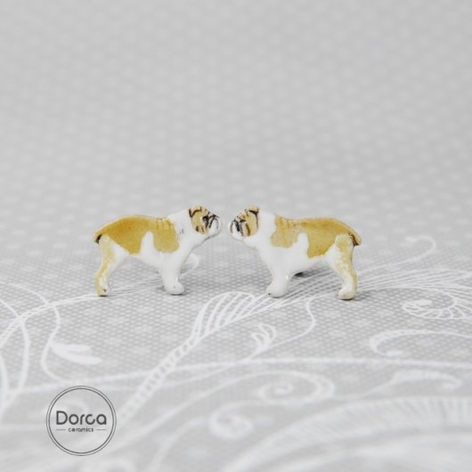 Buldog angielski pieski- ceramiczne kolczyki Dorca