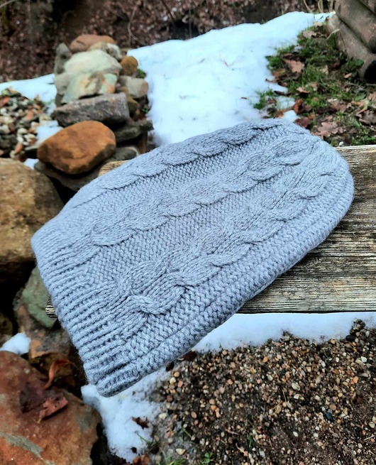 czapki damskie Kaszmirowa czapka- czapka z kaszmiru 100% szara warkocz