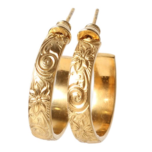 kolczyki pozłacane Duże złote kolczyki koła z fakturą kwiatową - Zinnia