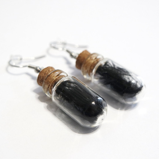 kolczyki szklane Kolczyki fiolki - czarne piórka