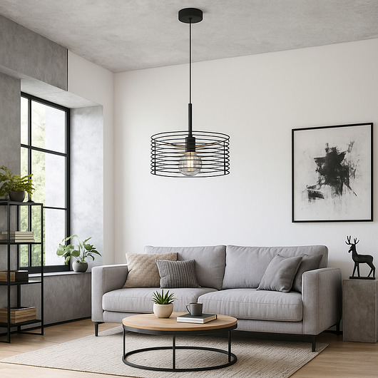 lampy wiszące Czarna lampa wisząca do salonu w stylu loftowym CLIZA LOFT