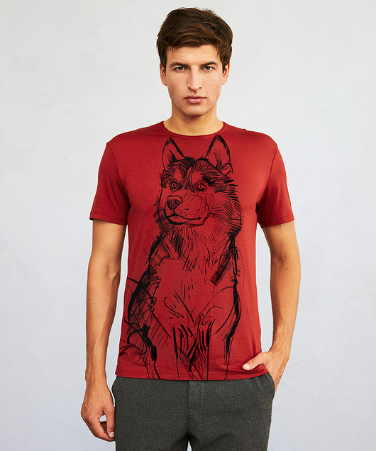 t-shirty męskie Siberian Husky Dog Men's T-shirt marsala