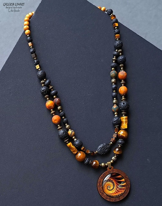 korale Niezwykły etniczny naszyjnik z mandalą w pięknych kolorach unikat handmade